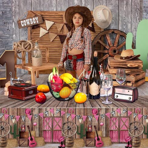 Tiamon 3 Pcs Western Party Tablecloth Western Cowgirl Table Cover Pink Western Cowgirl Plastic Tablecloth Disposable Wild West Theme Table Cover for Baby Shower Birthday Party Supplies, 54 x108 Inch in Saudi Arabia