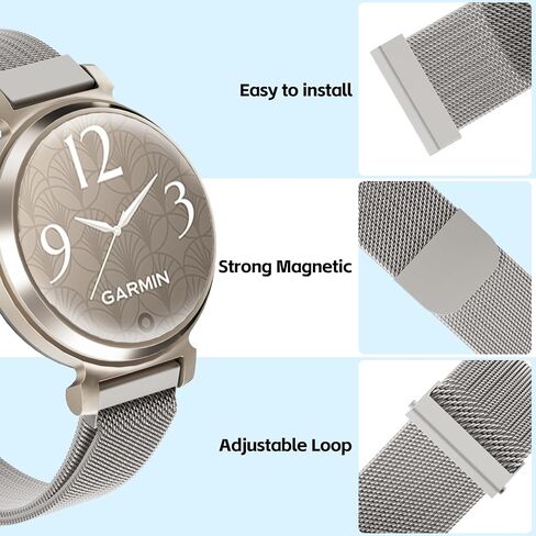 Mesh Metal 14mm Watch Band Compatible with Garmin Lily 2/Lily 2 Acitve for Women,Slim Stainless Steel Chain Magnetic Clasp Bracelet Replacement Strap for Lily 2/2 Active Watch Accessory in Saudi Arabia