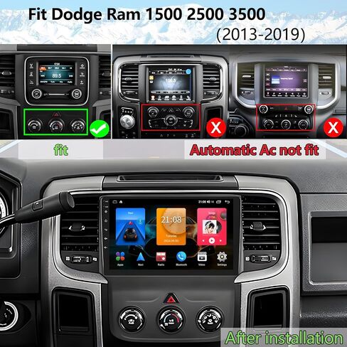 ل Dodge RAM 1500 Radio Upgrade 2013-2019: Android 14 Car Stereo استبدال مع Carplay Android Auto - 9 بوصات وحدة الشاشة GPS التنقل 2G+32G (فقط Fit Manual AC) in Kuwait