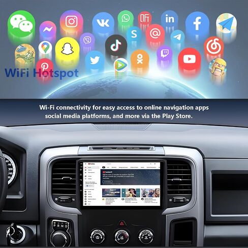 ل Dodge RAM 1500 Radio Upgrade 2013-2019: Android 14 Car Stereo استبدال مع Carplay Android Auto - 9 بوصات وحدة الشاشة GPS التنقل 2G+32G (فقط Fit Manual AC) in Kuwait