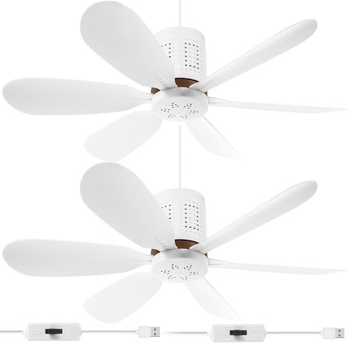 2 Set Small Portable USB Powered Ceiling Fan Mini Silent Six Blades Quiet Camping Hanging Fan with Speed Switch, USB for Camping Bedroom Office Living Room Tent Canopy (1.5m) in Kuwait