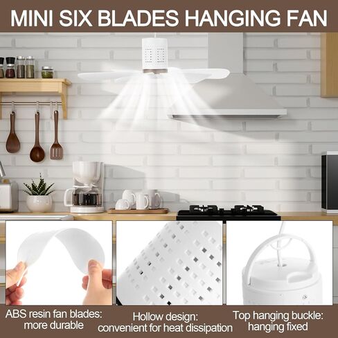 2 Set Small Portable USB Powered Ceiling Fan Mini Silent Six Blades Quiet Camping Hanging Fan with Speed Switch, USB for Camping Bedroom Office Living Room Tent Canopy (1.5m) in Kuwait