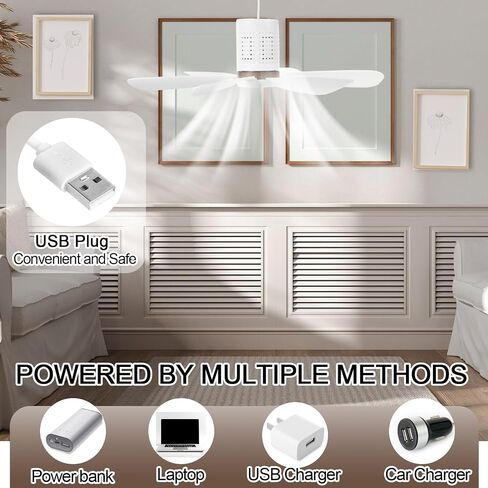 2 Set Small Portable USB Powered Ceiling Fan Mini Silent Six Blades Quiet Camping Hanging Fan with Speed Switch, USB for Camping Bedroom Office Living Room Tent Canopy (1.5m) in Kuwait