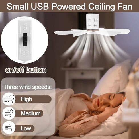 2 Set Small Portable USB Powered Ceiling Fan Mini Silent Six Blades Quiet Camping Hanging Fan with Speed Switch, USB for Camping Bedroom Office Living Room Tent Canopy (1.5m) in Kuwait