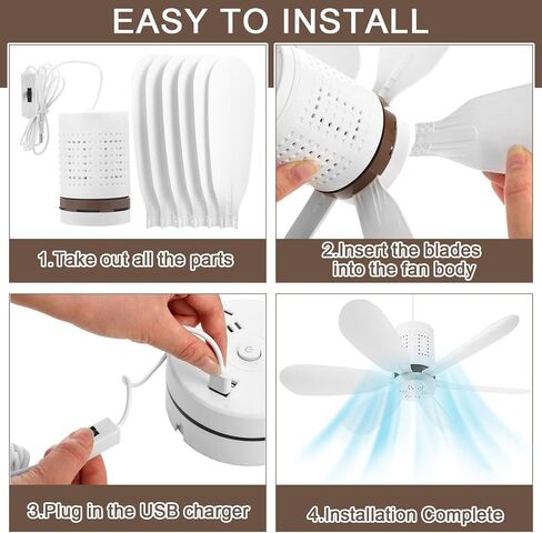 2 Set Small Portable USB Powered Ceiling Fan Mini Silent Six Blades Quiet Camping Hanging Fan with Speed Switch, USB for Camping Bedroom Office Living Room Tent Canopy (1.5m) in Kuwait