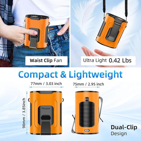 Picozon Portable Smart AI Fan, 9000 RPM Strong Airflow, Rechargeable 4 Speeds Hands-free Wearable Waist Clip Necklace Fan with 20H Non-Stop Cooling System for Outdoor, Hiking Jobsite Camping - Green in Saudi Arabia