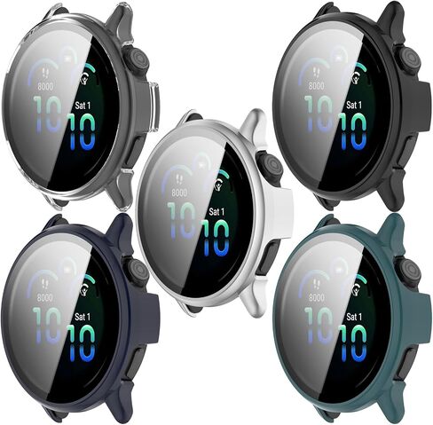 متوافق مع Garmin Vivoactive 6 CASE ، غطاء محكم الكمبيوتر الشخصي الشامل+حامي شاشة الزجاج المقسّر HD لـ Garmin Vivoactive6 Smart Watch (Clear+Black+Blue+Silver+Green) in Kuwait