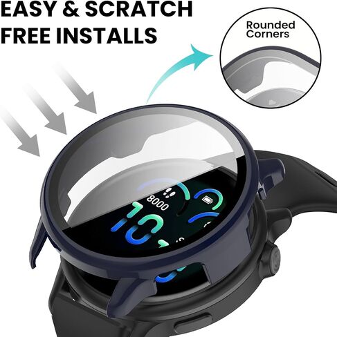 متوافق مع Garmin Vivoactive 6 CASE ، غطاء محكم الكمبيوتر الشخصي الشامل+حامي شاشة الزجاج المقسّر HD لـ Garmin Vivoactive6 Smart Watch (Clear+Black+Blue+Silver+Green) in Kuwait