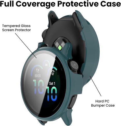 متوافق مع Garmin Vivoactive 6 CASE ، غطاء محكم الكمبيوتر الشخصي الشامل+حامي شاشة الزجاج المقسّر HD لـ Garmin Vivoactive6 Smart Watch (Clear+Black+Blue+Silver+Green) in Kuwait
