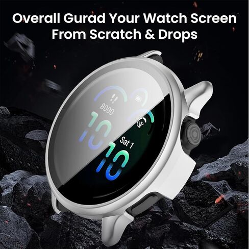 متوافق مع Garmin Vivoactive 6 CASE ، غطاء محكم الكمبيوتر الشخصي الشامل+حامي شاشة الزجاج المقسّر HD لـ Garmin Vivoactive6 Smart Watch (Clear+Black+Blue+Silver+Green) in Kuwait