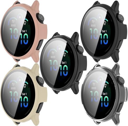 Compatible with Garmin Vivoactive 6 Case, All-Around PC Cover + HD Tempered Glass Screen Protector for Garmin Vivoactive6 Smart Watch Accessories (Clear+Black+Blue+Silver+Green) in Kuwait