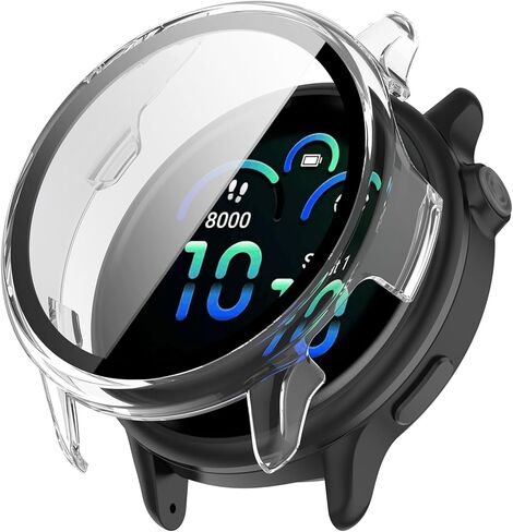 Compatible with Garmin Vivoactive 6 Case, All-Around PC Cover + HD Tempered Glass Screen Protector for Garmin Vivoactive6 Smart Watch Accessories (Clear+Black+Blue+Silver+Green) in Kuwait