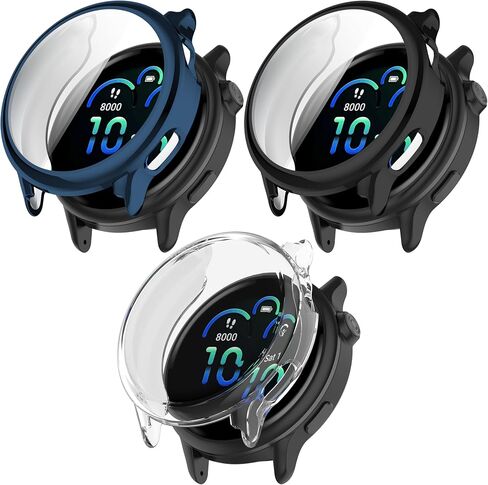Fitturn for Garmin Vivoactive 6 Case ، 3 عبوات معدنية اللون المعدني لينة TPU كاملة حول غطاء محامي شاشة الاستبدال باستباك الشاشة من أجل Vivoactive 6 Watch (واضحة ، أسود ، أزرق) in Kuwait