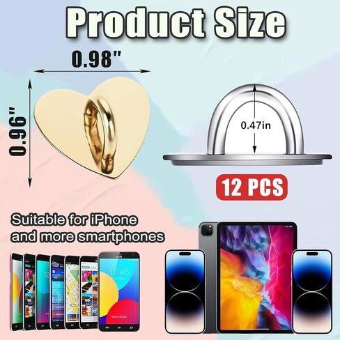 12 PCS HOOK HOOK على شكل قلب على شكل قلب لاصق لاصق معدني هوك-سلسلة مفاتيح الخطاف السطحية طلاء القلب حامل الهاتف الخليوي مناسب لحالة الهاتف الخليوي الملحقات DIY (الذهب) in Kuwait