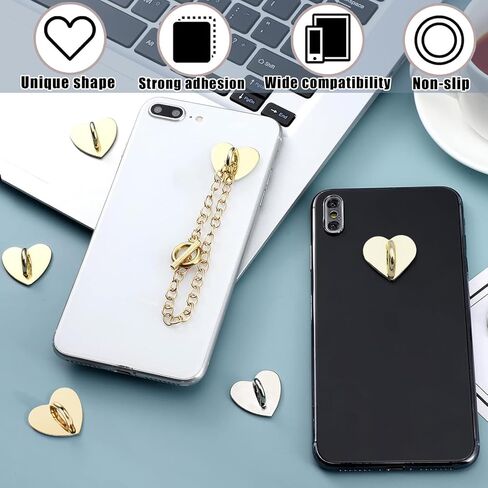 12 PCS HOOK HOOK على شكل قلب على شكل قلب لاصق لاصق معدني هوك-سلسلة مفاتيح الخطاف السطحية طلاء القلب حامل الهاتف الخليوي مناسب لحالة الهاتف الخليوي الملحقات DIY (الذهب) in Kuwait
