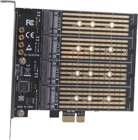 JMT M2 NGFF M KEY B-KEY SSD ADAPTER CARD M.2 إلى PCI-E 3.0 X4 بطاقة تمدد عالية السرعة 1/2/4 BAY SATA محول لبطاقة تحويل SSD 2230-22110 (EM2-5003) in Kuwait