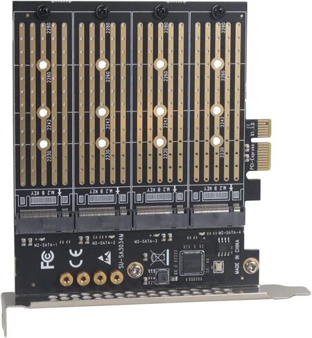 JMT M2 NGFF M KEY B-KEY SSD ADAPTER CARD M.2 إلى PCI-E 3.0 X4 بطاقة تمدد عالية السرعة 1/2/4 BAY SATA محول لبطاقة تحويل SSD 2230-22110 (EM2-5003) in Kuwait