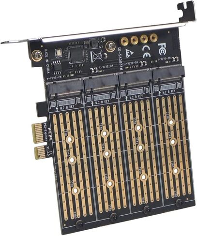 JMT M2 NGFF M KEY B-KEY SSD ADAPTER CARD M.2 إلى PCI-E 3.0 X4 بطاقة تمدد عالية السرعة 1/2/4 BAY SATA محول لبطاقة تحويل SSD 2230-22110 (EM2-5003) in Kuwait