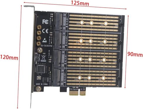JMT M2 NGFF M KEY B-KEY SSD ADAPTER CARD M.2 إلى PCI-E 3.0 X4 بطاقة تمدد عالية السرعة 1/2/4 BAY SATA محول لبطاقة تحويل SSD 2230-22110 (EM2-5003) in Kuwait