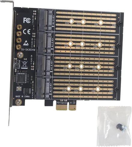 JMT M2 NGFF M KEY B-KEY SSD ADAPTER CARD M.2 إلى PCI-E 3.0 X4 بطاقة تمدد عالية السرعة 1/2/4 BAY SATA محول لبطاقة تحويل SSD 2230-22110 (EM2-5003) in Kuwait