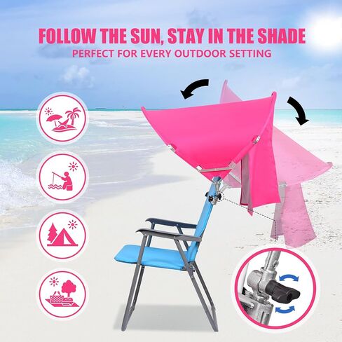 XL Universal Chair Canopy Umbrella, UPF 50+ Foldable Sun Shade Attachment with Adjustable Clamp for Beach, Camping, Sports, Outdoor, Lawn, Tanning, Zero Gravity Chairs, Wagon, Wheelchair, Patented in Kuwait