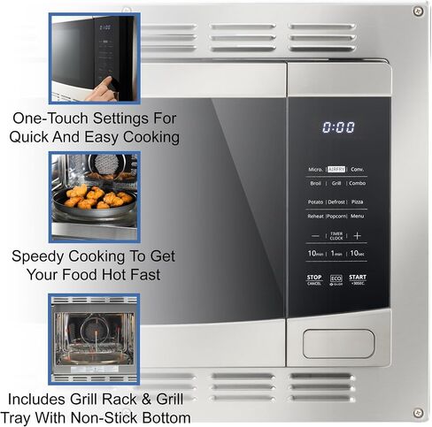RecPro RV Kitchen Air Fryer & Convection Microwave with Trim Kit | 1.0 Cu. Ft. | 120V | 6 Cooking Modes (Stainless Steel) in Saudi Arabia