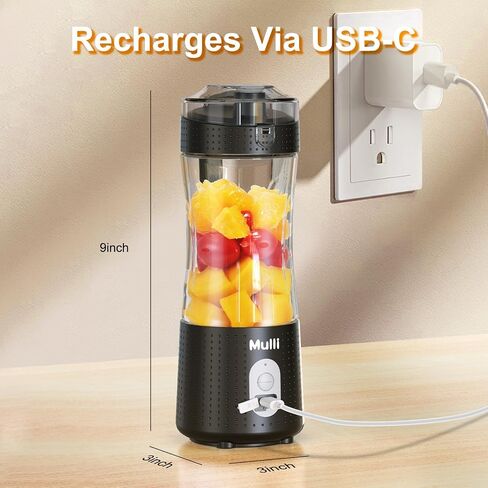 ‌Mulli Pro-Grade Personal Blender 18K RPM - USB-C Rechargeable Ice Crusher, Travel Blender for Gym Camping Baby Food, 13oz BPA-Free with Flip-Top Lid in Kuwait
