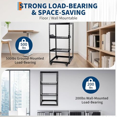 20U Open Frame Server Rack ، 23 ''-40 '' عمق قابل للتعديل ، حامل الجدار ورف الشبكة الدائمة المجانية مع 4 عجلات قابلة للقفل و 2pcs 1U رف خادم رف ، يحمل كل رف معدات تكنولوجيا المعلومات/AV الخاص بك in Kuwait