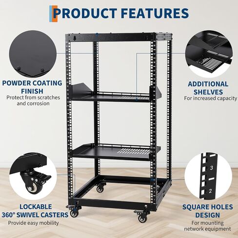 20U Open Frame Server Rack ، 23 ''-40 '' عمق قابل للتعديل ، حامل الجدار ورف الشبكة الدائمة المجانية مع 4 عجلات قابلة للقفل و 2pcs 1U رف خادم رف ، يحمل كل رف معدات تكنولوجيا المعلومات/AV الخاص بك in Kuwait