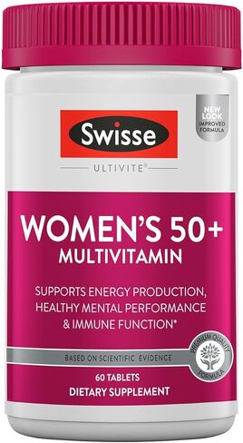 Swisse Daily Multivitamin for Women 50 and Over | 41 Vitamins, Antioxidants and Minerals + Adaptogens | Energy, Stress & Immune Support | Womens 50+ Multivitamins Supplement | 60 Tablets in Kuwait