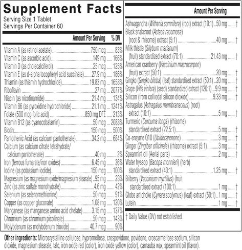 Swisse Daily Multivitamin for Women 50 and Over | 41 Vitamins, Antioxidants and Minerals + Adaptogens | Energy, Stress & Immune Support | Womens 50+ Multivitamins Supplement | 60 Tablets in Kuwait