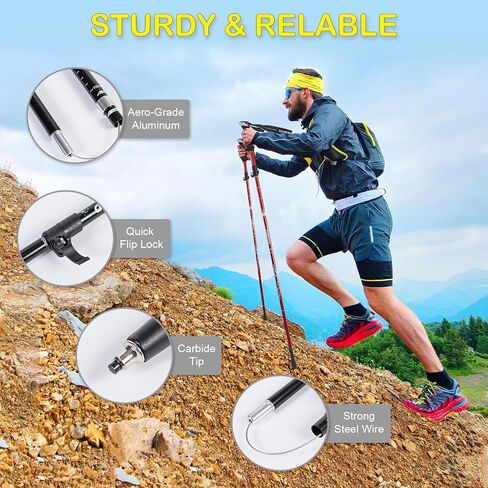 Adjustable Walking Trekking Sticks - Lightweight Collapsible Aluminum Hiking Poles With EVA Foam Handles for Women & Men in Kuwait