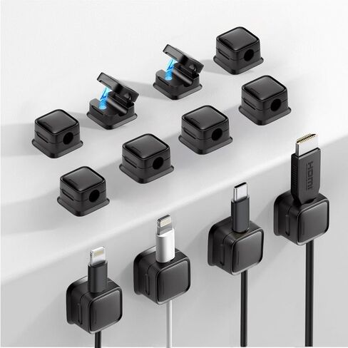 12 Pack Cable Management Clips, M-Xeotei 2-in-1, Magnetic and Adhesive,Cable Holder, Multi-Surface Cord Organizer for Metal/Wood/Plastic, Space Saving Switchable Base Works on Desk/Car/Office (Black) in Saudi Arabia