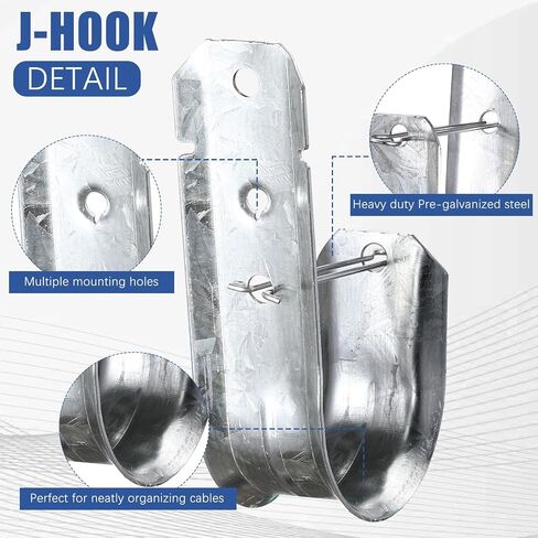 2-Inch 200 Pcs Cable Support, J Hooks Heavy Duty Galvanized Steel Cable Hook Wire Management J Hooks for Attaching Wall Mounting to Vertical Surfaces, Silver in Kuwait