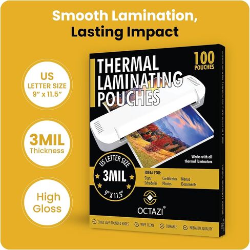Thermal Laminating Pouches 3MIL – 100 Pack, 9 x 11.5 Inches – Glossy, Photo-Safe, Waterproof, Compatible with All Thermal Laminators – Letter Size Sheets for Documents, Photos, Menus & More. in Saudi Arabia