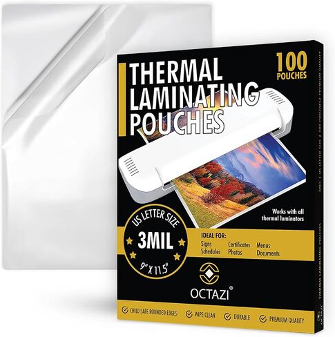Thermal Laminating Pouches 3MIL – 100 Pack, 9 x 11.5 Inches – Glossy, Photo-Safe, Waterproof, Compatible with All Thermal Laminators – Letter Size Sheets for Documents, Photos, Menus & More. in Saudi Arabia