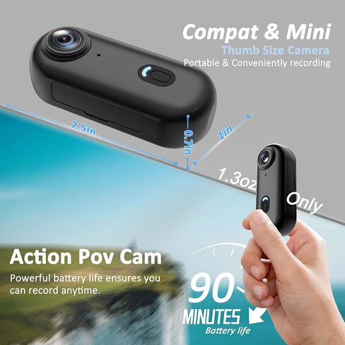 4K Mini Body Camera 128GB - Action Body Cam مع الصوت والفيديو - يدي الإبهام مجانًا مسجّل للماء الكاميرات القابلة للارتداء - POV Worn Portable Camcorder - للعمل in Kuwait