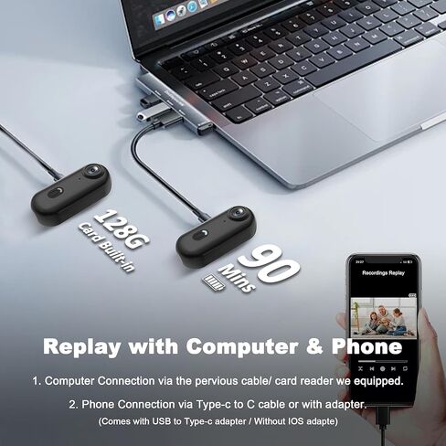 4K Mini Body Camera 128GB - Action Body Cam مع الصوت والفيديو - يدي الإبهام مجانًا مسجّل للماء الكاميرات القابلة للارتداء - POV Worn Portable Camcorder - للعمل in Kuwait