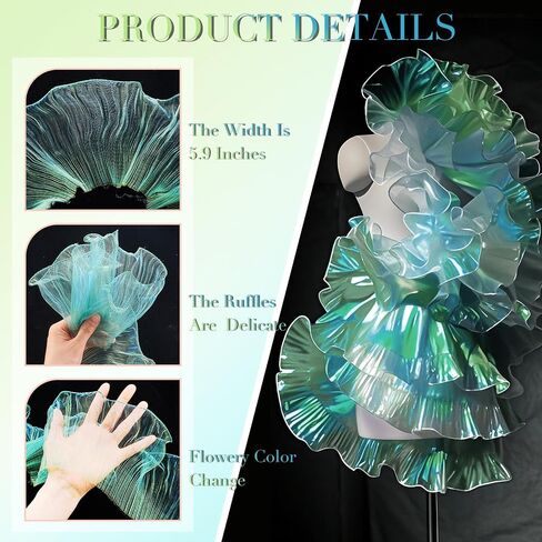 Newwiee 25 Yards Iridescent Fabric Ruffle Pleated Chiffon Trim Organza Ruffled Fabric Chiffon Iridescent Ribbon Pleated Lace Fabric Trim for Sewing Dress Bag Costume Decoration Trimming Craft in Saudi Arabia