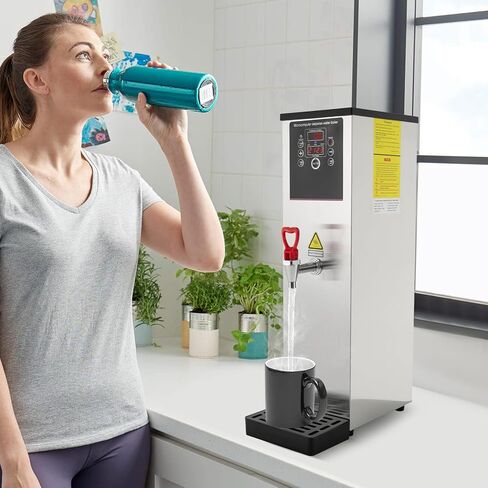 غلاية المياه التجارية 2500W التدفئة الأوتوماتيكية موزع المياه موزع الطاولة غلاية المياه للشاي والمقاهي والمطاعم والمنازل والمكاتب 15L أسود/فضية (أسود) in Kuwait