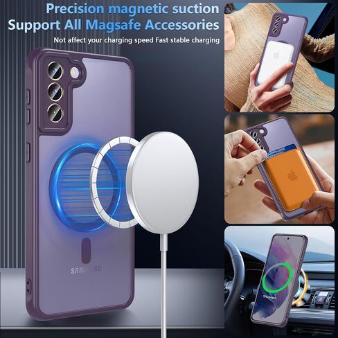 Hensinple for Samsung Galaxy S21 Plus Case with 200% Stronger Magnetic,S21+ Phone case Military-Grade Drop Protection S21 Plus Phone Case 5g Matte Slim for Samsung S21 Plus Case Cover[6.7"]-Purple in Kuwait