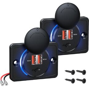 EXTRACTME Quick Charge 3.0 12V USB Outlet، RV USB Outlet Panel Dual USB Car Charger مقبس الطاقة مع غطاء، 36W Dual Port 12V-24V شاحن سيارة سريع للسيارة، الحافلة، ATV، RV، قارب، شاحنة - 2 حزم in Kuwait