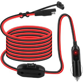 10Ft Cigarette Lighter to SAE Extension Cable - 16AWG 12V Cigarette Lighter Plug Quick Disconnect SAE Connector - Professional Cigarette Lighter Adapter with Switch Button & LED Light