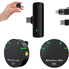 Wireless Lavalier Microphone for iPhone 15 & Android Phone，Clip Lav USB C Mini Lapel Mic for Video Recording Vlogging Podcast, Pop Small Micrófono with Noise Cancellation for iPhone 14 13 12 11