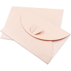 Hitefu 50PCS Mini Envelopes with Heart Shaped Clasp, 4 x 2.8 inch Gift Card Envelopes for Wedding Invitations, Note Cards, Business Card, Greeting Cards, Cute Present Card Holder (Beige)