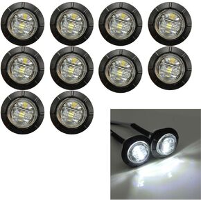 3/4" Round LED Underbody Rock Front Rear Side Marker Indicators Light Waterproof 12V for Car Truck Trailler ATV Boat Light, Pack of 10 (white)