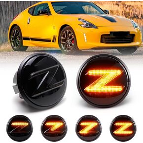Amber LED Sequential Side Marker Lights for Nissan 370z Z34 2009-2020, 350Z Z33 2003-2009 Fender Turn Signal Replace OEM 26165-1EK0A, Clear Lens
