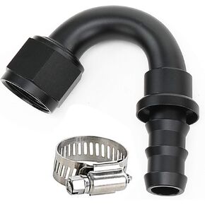 150 Degree Female -4 AN to 1/4" Push Lock Hose End Barb Fitting Aluminum Red Blue with Clamp
