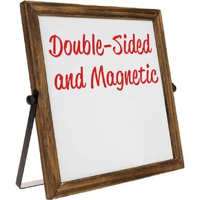 Excello Global Products Rustic Double Sided 11" x 11" Whiteboard: Reversible, Double Sided, Dry Erase, Magnetic, Small, Portable, Table Top Easel Board with Stand and Wooden Frame