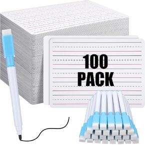 ReliThick 25 Pcs Lined Dry Erase Board Classroom with Markers 9 x 12 Double Sided Whiteboard Student Whiteboards Dry Erase Lapboards with Lines Ruled Writing Board Handwriting Practice School